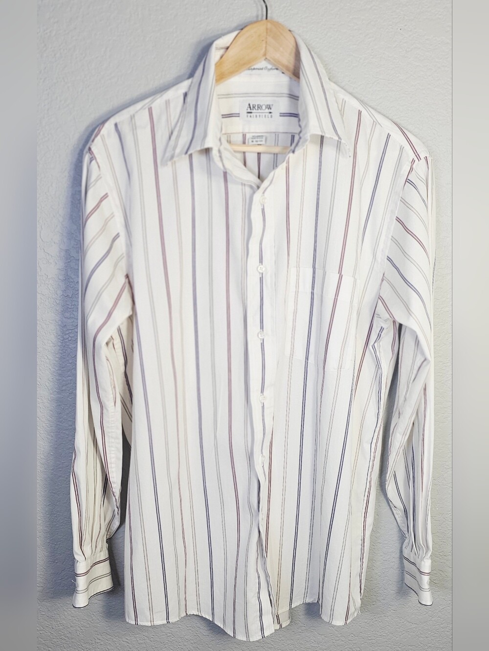 Arrow Fairfield White Stripe Button Front Dress Shirt Men's 16-32/33 USA Made